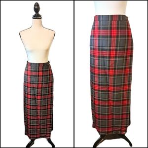 Vintage Casual Corner Red and Gay Tartan Plaid Maxi Wrap Skirt Size 12